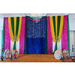 Sangeet ผ้าม่านฉากหลังเวทีหลากสีสำหรับงานแต่งงานม่านฉากหลังแต่งงานลายสายรุ้งม่านจัดงานแต่งงานแบบอินเดีย - Product Image 1