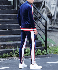 Nouveau élégant Offre Spéciale hommes Velours Plaine Rayure Jogging Piste hommes 2 pièces survêtements - Product Image 4