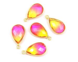 Conector de bisel facetado de fianza única, piedra preciosa de cuarzo múltiple, forma de pera, componente de fabricación de joyas de plata esterlina chapada en oro - Product Image 2