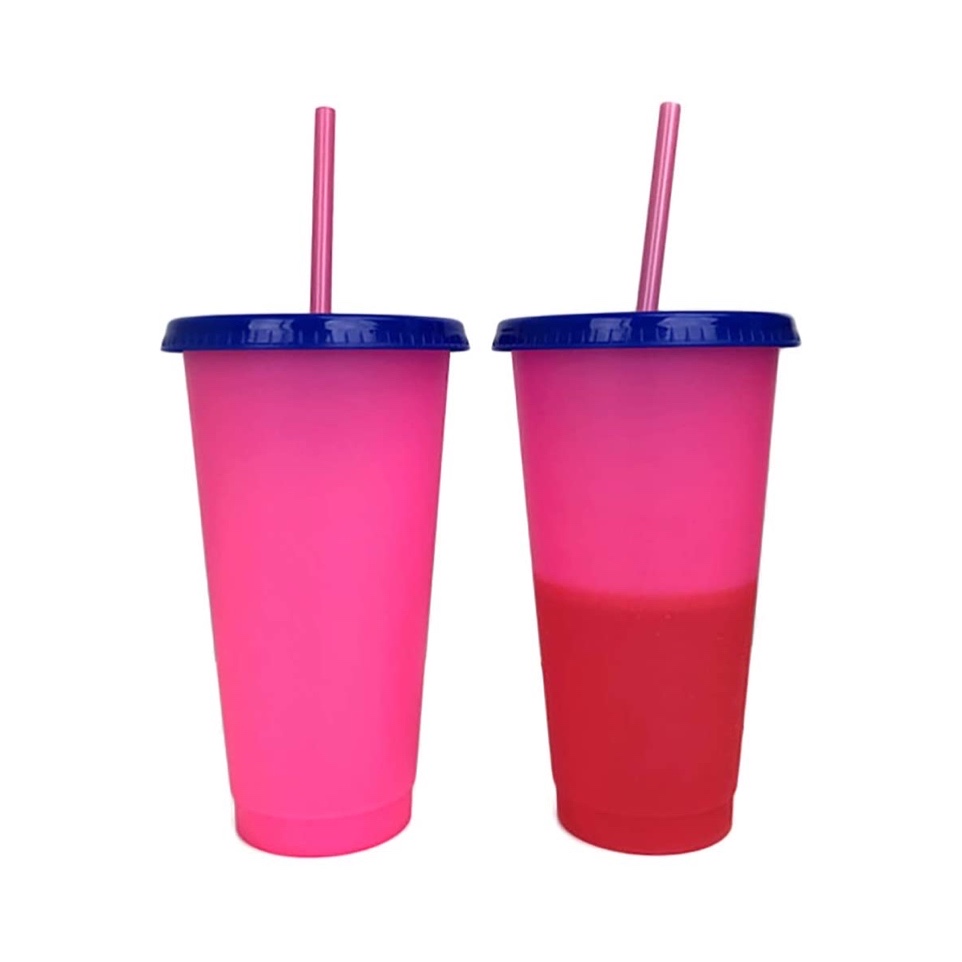 Индивидуальные многоразовые пластиковые чашки 24 унции, меняющий цвет стакан с крышкой и соломинкой