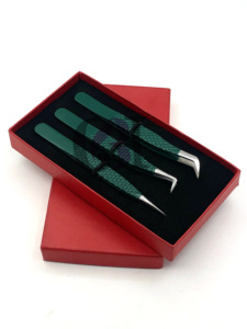 Haute qualité nouveau 90 degrés Kelly vert poudre revêtement en acier inoxydable droite Extension de cils pince à épiler Instruments de beauté - Product Image 6