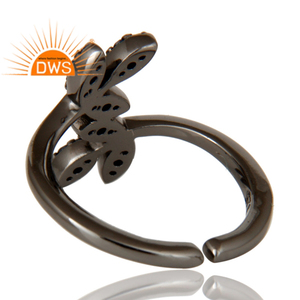 Bague en argent Sterling saphir bleu naturel en forme de feuille, pierre précieuse, noir, Rhodium plaqué, vente en gros - Product Image 4