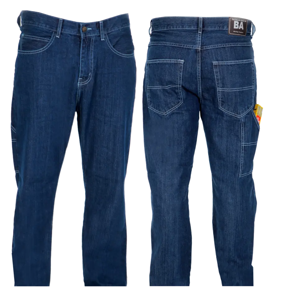 Jeans Denim banyak saku katun stretch 100% kualitas tinggi, nyaman untuk bekerja