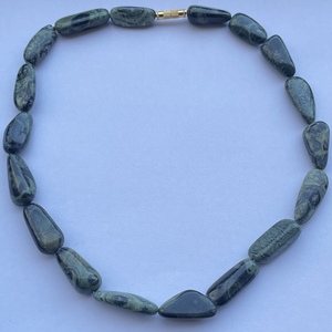 8mm 10mm 12mm Jaspe Kambaba Vert Naturel Lisse Tumble Perlé Plaqué Or Collier de Pierres Précieuses pour Mariage - Product Image 5