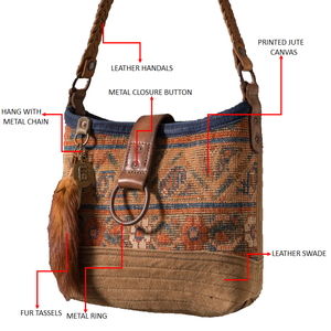 Bolso Bandolera de Yute Estilo Vintage para Mujer con Asa Única, Forma de Marco, Forro de Algodón y Cuero, Decoración Única con Cuentas - Product Image 2
