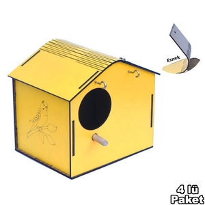 Ensemble de 4 nids en bois à toit ouvert avec des couleurs mélangées à motif animal pour la maison confortable des animaux domestiques par catégorie 'Pet Cages' - Product Image 5