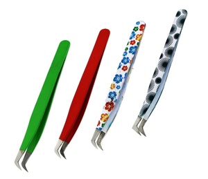 Extensión de pestañas multiojos profesional Pinzas inclinadas de belleza Acero inoxidable con puntas de fibra de volumen redondeado Ceja de pestañas - Product Image 1