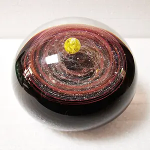 手工制作太空扁球文具Lampwork Murano艺术玻璃金锆石宝石地球仪银河宇宙镇纸