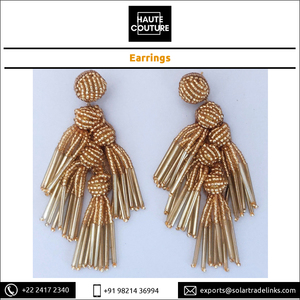 Pendientes de gota de borla de tubo dorado redondo de diseño elegante del proveedor indio, pendientes de cuentas Miyuki hechos a mano bordados a mano - Product Image 2