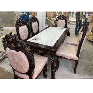Teak Wood Carved <b>Walnut</b> Finish Dining <b>Table</b> Set Antique Unique Carving Dining Room Furniture Antique <b>Walnut</b> Dining Room <b>Tables</b> - Product Image 1