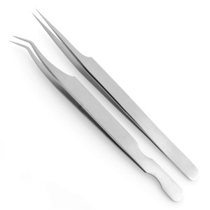 Pince à épiler à double courbure en acier inoxydable de haute qualité Pointe en fibre antidérapante avec points droits Marque privée - Product Image 1