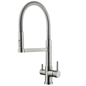 Grifo de cocina ajustable satinado de tres vías, agua caliente, fría y purificadora para sistema de ósmosis inversa - Product Image 1