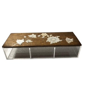 Beautiful handcrafted acrylic box mother of pearl inlay wooden lid rectangle decoration box