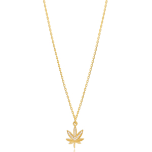 Dainty Leaf Charm Zircon Stone Chain Necklace Handcrafted Turkish 925 Sterling Silver Jewelry - Product Image 1