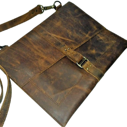 Handmade Vintage Leather Slim Tablet Messenger Bag with Flap Closure Unique Covers