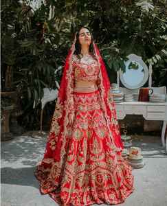 2021 nouveau embelli indien/pakistanais mariée Koti Lehenga robe soie matériel cristal perles de verre plein Dabka-travail pour les mariages - Product Image 1