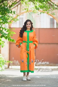 Women Collection Embroidered <b>Dress</b> <b>With</b> Belt Designer Handmade <b>Long</b> <b>Sleeve</b> Ukrainian <b>Dresses</b> - Product Image 3