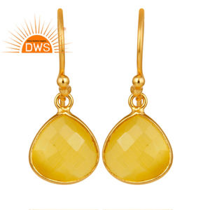 Boucles d'oreilles pendantes en pierre de lune jaune serties de pierres, vente en gros, plaquées or 18 carats, argent 925, bijoux, collection classique - Product Image 1