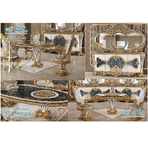 Conjunto de muebles de comedor de estilo barroco de lujo, conjunto de mesa tallada de lujo de estilo francés único para comedor - Product Image 1