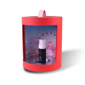 Red custom rotatable hot <b>foil</b> cylinder box with transparent <b>window</b> and leather handle - Product Image 1