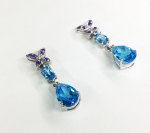 Haute Qualité En Argent Sterling 925 Bas fait sur commande QUANTITÉ MINIMALE DE COMMANDE Fournisseur Grossiste Femme Pas Cher Pierres Précieuses Boucles D'oreilles En Topaze Bleue - Product Image 1