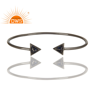 <b>Lovely</b> Blue Sapphire Gemstone Sterling Silver Pyramid Design Sleek Cuff Bracelet Jewelry Classic Collection - Product Image 2