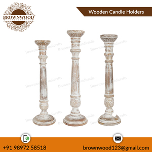 Ensemble de 3 bougeoirs décoratifs sculptés à la main en bois de manguier en forme d'hexagone pour décoration de la maison, mariage et Noël - Product Image 5