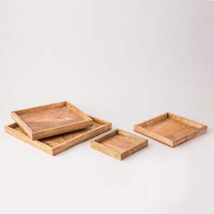 2 Set Wooden Tray Ottoman Tray Natural Handmade Rustic Wood Serving Tray <b>Vintage</b> Decorative for <b>Kitchen</b> - Product Image 4