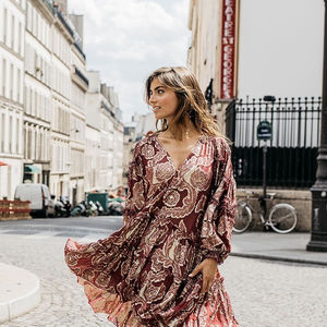 Robe courte maxi tendance été 2020, robe courte maxi à manches bouffantes, longueur genou, imprimé floral, robe courte maxi - Product Image 1