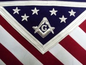 US Master Mason Apron With G Hand Embroidery | Hand Made White and Burgundy Satin Silk Apron | USA Flag Apron - Product Image 2