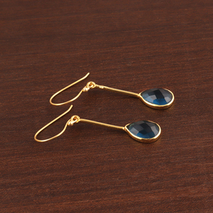 El más nuevo diseño facetado en forma de pera de Londres de cuarzo azul de la gota Pendiente de oro/plata plateado caliente chicas personalidad gota pendiente - Product Image 6