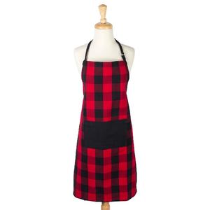 different size <b>black</b> red checked 220 GSM Weight Adjustable Straps <b>Pinafore</b> kitchen aprons 100% Organic Cotton GOTS Certified - Product Image 1