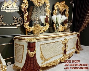 Juego de Mesa de Comedor de Madera de Teca Tallada a Mano Moderna con Acabado Dorado Europeo, Duradero, Tamaño y Color Personalizables - Product Image 2