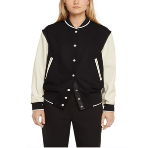 Women's Breathable Button Closure Full Sleeve Stand <b>Collar</b> Jacket Street Wear with Letterman Design for Sale - Product Image 3