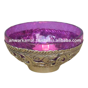 Handmade Vintage <b>Glass</b> & Brass Tealight Votive <b>Holder</b> With Bowl Shaped for Home Decoration - Product Image 3