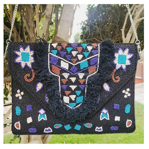 Bolso de mano tipo sobre de gran capacidad para mujer, estilo bohemio indio Guru Kirpa, hecho a mano, con cuentas, de lona, para la noche o para ir de compras. - Product Image 5