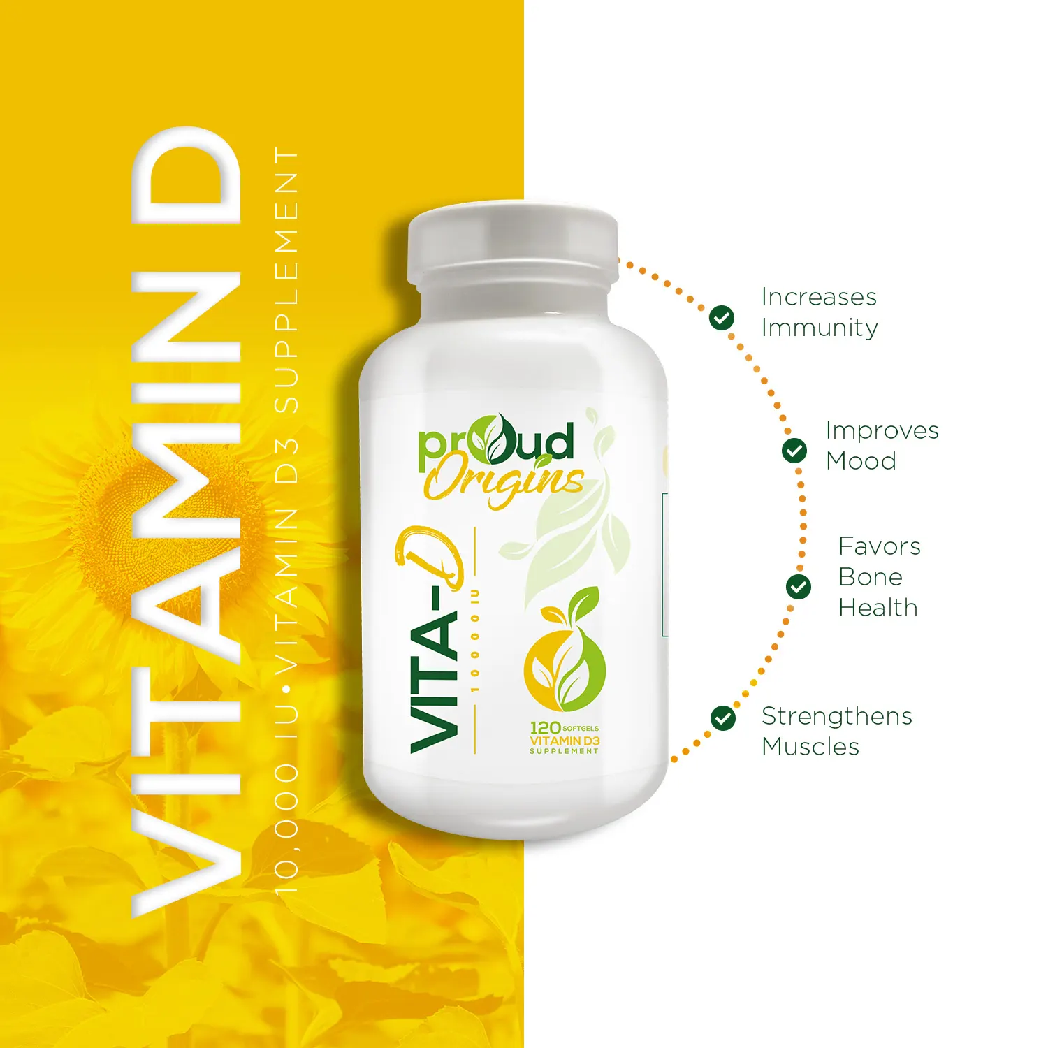 250 mcg de vitamina D 10,000 UI ORGULHOSO ORIGENS-120 Contagem do Sistema Imunológico Saudável Ossos Dentes Não-GMO Glúten free-D3 Músculos Fortes
