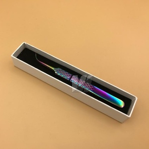 Pinzas de extensión de pestañas de acero inoxidable sostenibles japonesas 45 ° y 90 ° Rainbow Diamond Grip Punta puntiaguda Pinzas de volumen - Product Image 6