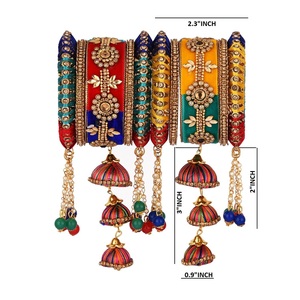 Bracelets indiens en fil de soie et velours pour femmes, ensemble de 10, bijoux de poignet, en cristal, Kundan, mariage, - Product Image 2