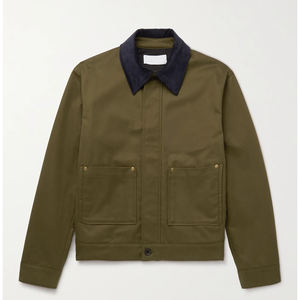 Chaqueta Bomber de pana y cuero para hombre, con Logo personalizado, de sarga de algodón recortada, con botones y bolsillos, venta al por mayor - Product Image 1