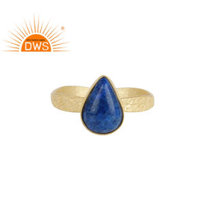 Designer Shank 18k Yellow Gold Plated Silver 925 Pear Cut High Quality <b>Lapis</b> <b>Lazuli</b> Gemstone Handmade <b>Ring</b> Jewelry Manufacturer - Product Image 2