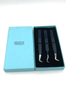 Wholesale Double Curved Dark Blue Powder Coating Boot Volume Diamond Grip Eyelash Extension Tweezers Custom Logo Beauty Tools - Product Image 5