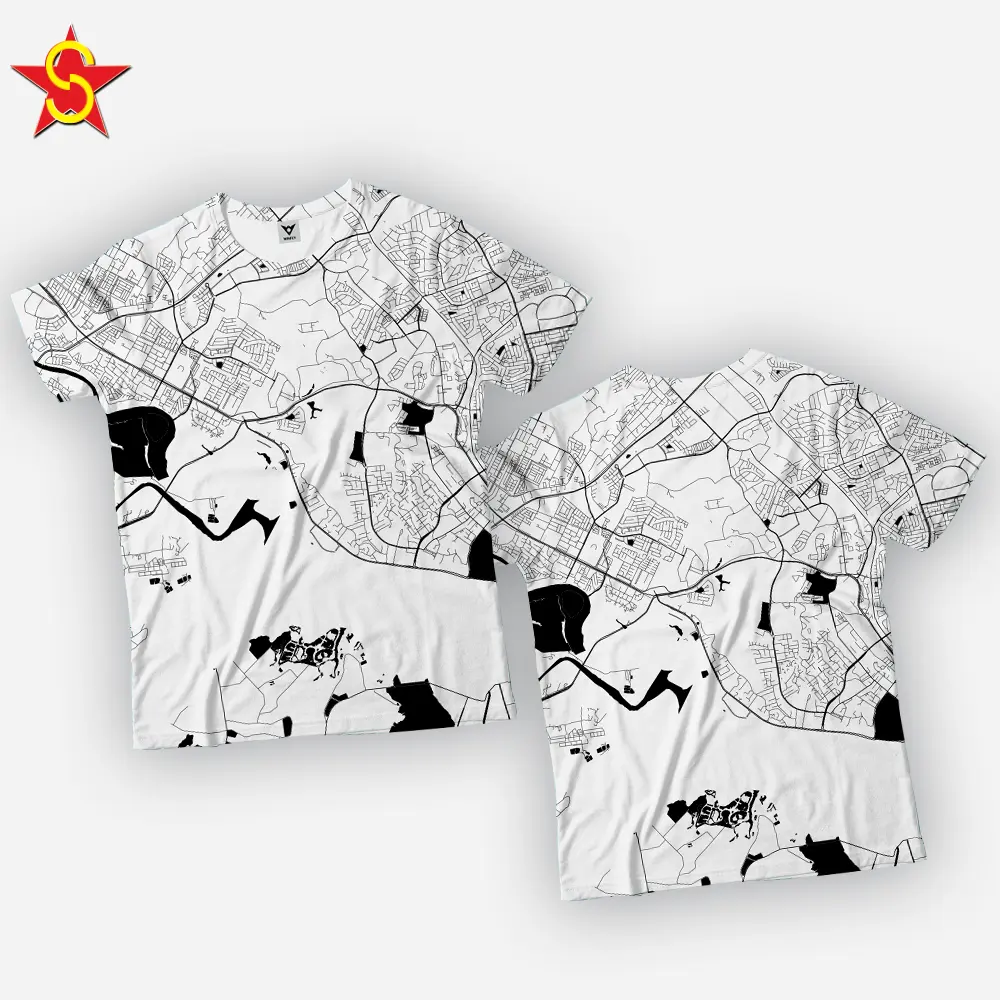 Camiseta de poliéster/algodão personalizada, gola redonda estampada 3d unisex com estampa padrão da empresa no vietnã