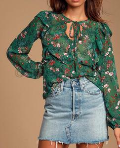 Blusas de manga larga para mujer, blusas informales con estampado Floral - Product Image 3