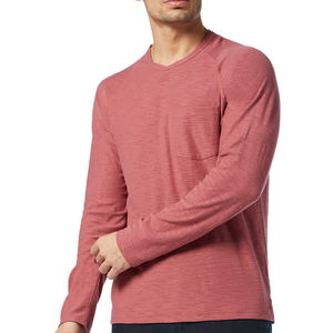 T-shirt à manches longues pour homme, couleur rose, 220 GSM, 100% coton, vente en gros OEM. - Product Image 1
