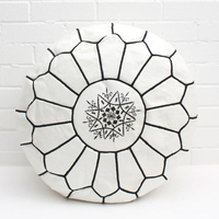 Pouf pliable en cuir noir et blanc marocain de luxe fait main pour chambre à coucher, salon, hôtel, salle à manger et appartement