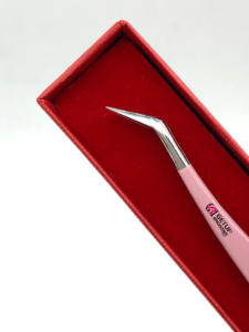Pince à épiler professionnelle pour extensions de cils, nouvelle génération, rose clair, revêtement en poudre, pointe argentée en acier inoxydable, antistatique, 10 mm - Product Image 3