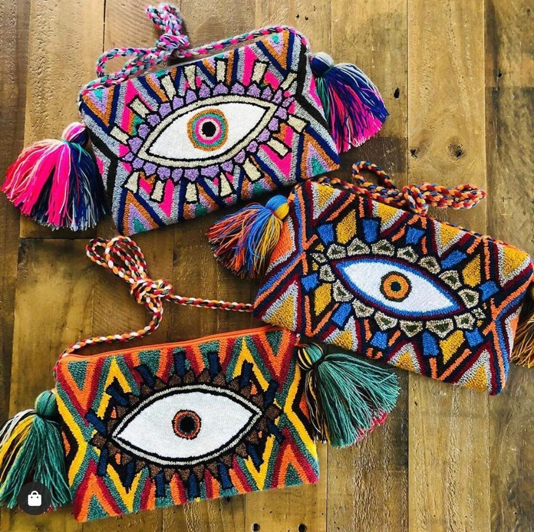 עין מצמד תיק boho סגנון חיים קיץ צבע צמר רקמת crossbody ציפורני שבטי תיק ארנק