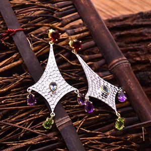 Trendy Latest 925 Sterling Silver Vintage <b>Earring</b> Fine Silver Multi Gemstone Natural Peridot Amethyst Blue Topaz Women's Wedding - Product Image 1