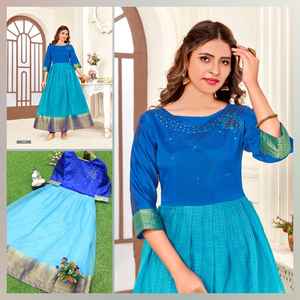 Dresses — robe longue en Organza pur Style Kurti, robe traditionnelle une pièce avec Design, pour femmes, travail à la main, costume par l'exportation Royal - Product Image 6